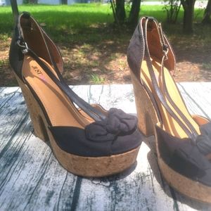 JustFab Black Cork Wedge Heels